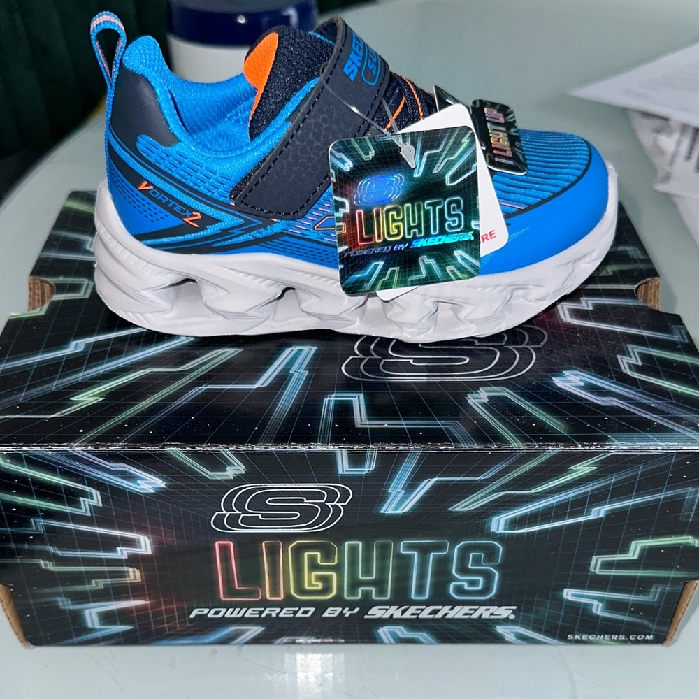 Skechers Kids Blue and Orange Light-Up Sneakers